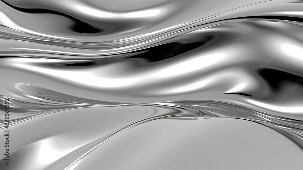 abstract background of metal, glossy silver metal fluid glossy chrome mirror water effect background backdrop texture 