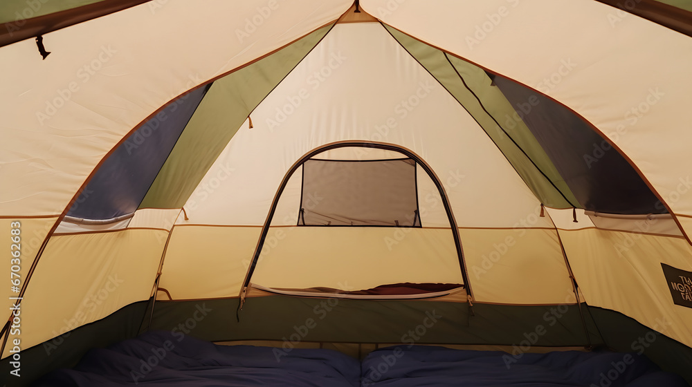 inside of a tent all set up cozy with fairy lights and air mattresses comfortable clean bedding and fur rug. Make it feel cozy and warm like a Pinterest dream