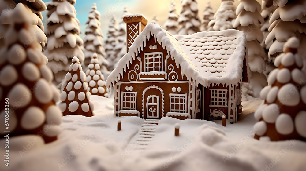 gingerbread house, winter holiday,snow village in christmas,