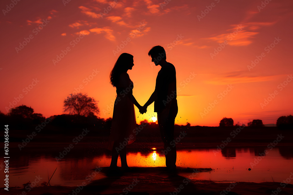 silhouette of a couple on the beach at sunset