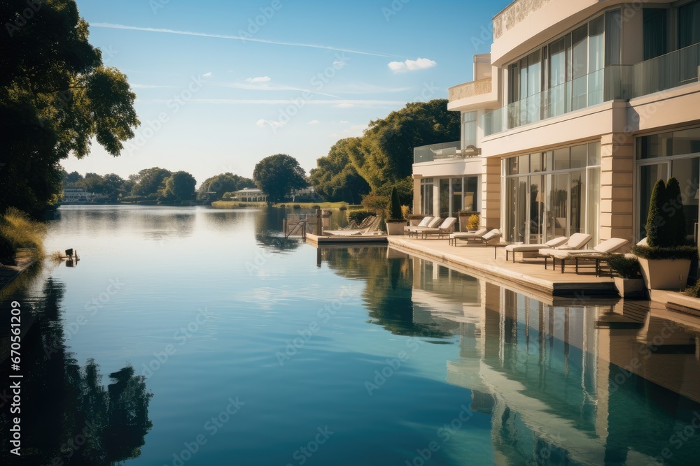 Holiday hotel near the river, high-end hotel.