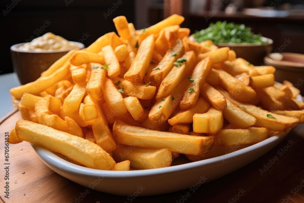 Really good looking thick french fries.