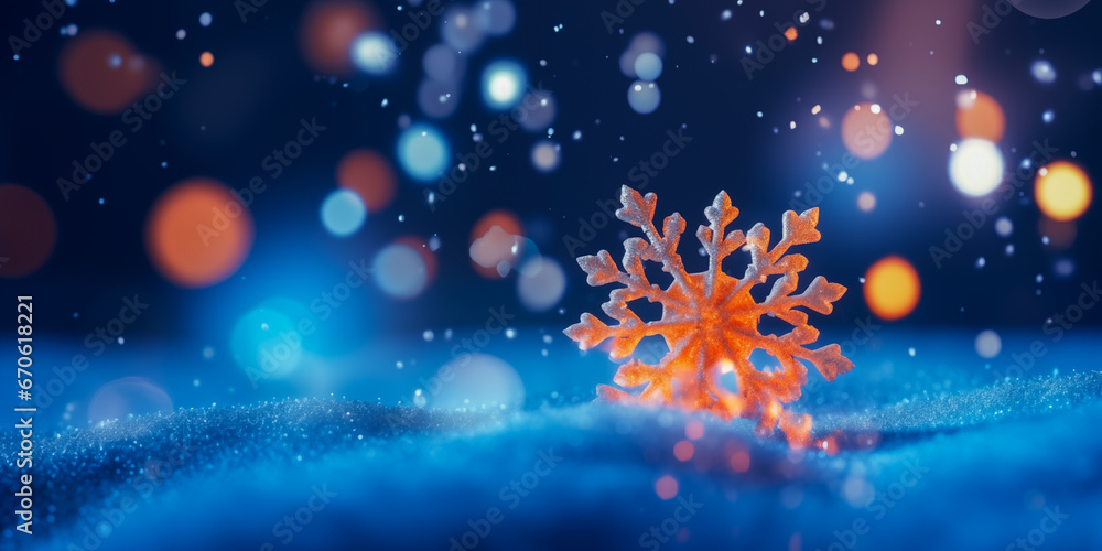 New year, Christmas background with gold stars and snowflakes on festive blue background. 