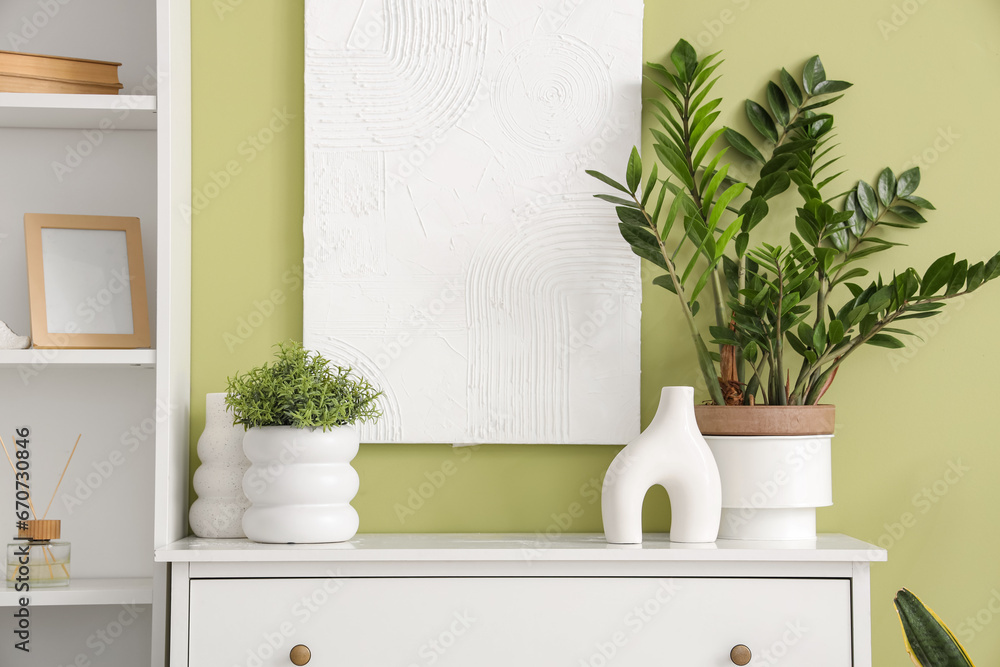 Cozy modern interior with houseplant, closeup