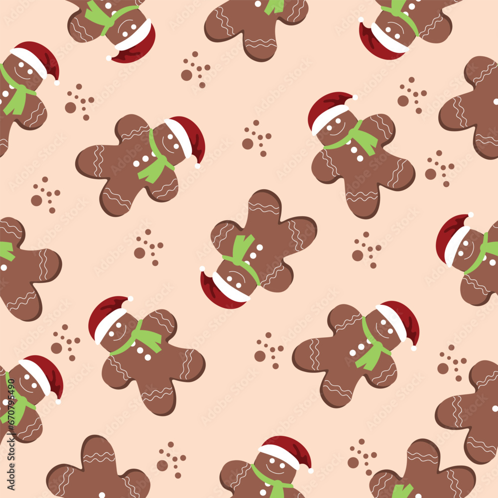 Seamless pattern for design with Christmas cookies on beige background