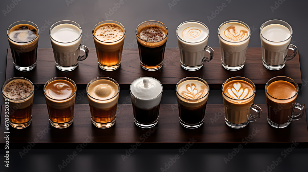 set of types of coffee in one table