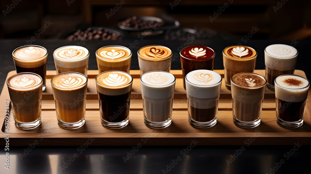 set of types of coffee in one table