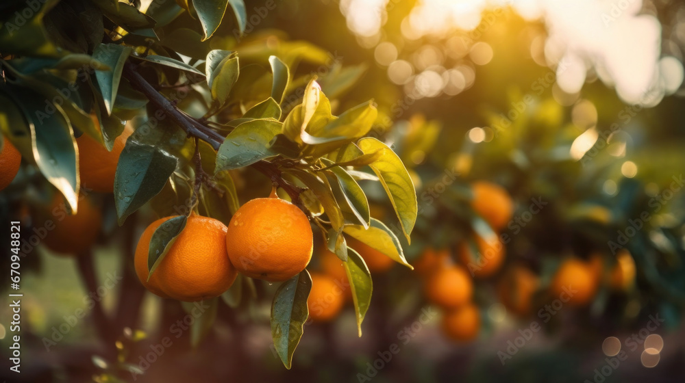 Agriculture, Oranges growing on a tree.