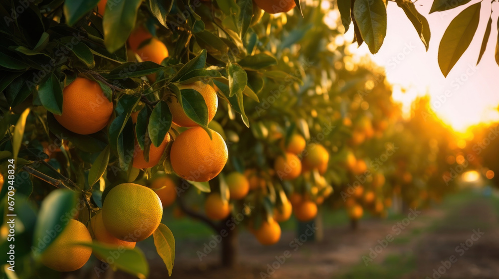 Agriculture, Oranges growing on a tree.