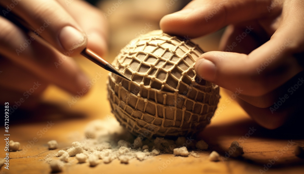 Craftsperson holding homemade work tool, cutting wood with accuracy indoors generated by AI