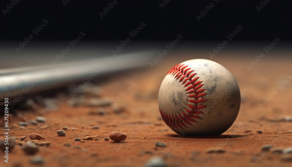 Playing baseball on a dirty infield with selective focus generated by AI