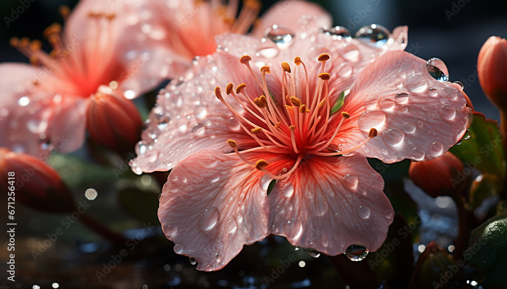 Freshness and beauty in nature  a vibrant pink flower blossoms generated by AI