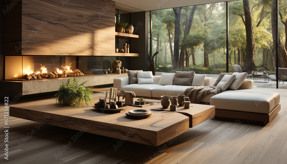 Comfortable modern living room with elegant decor and hardwood flooring generated by AI