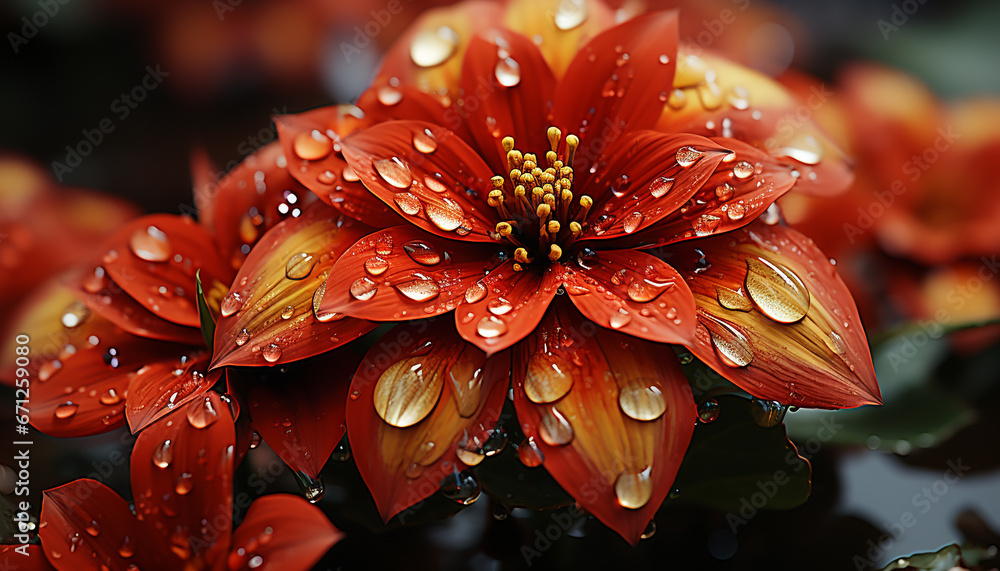 Nature beauty in a single flower, wet with dewdrops generated by AI