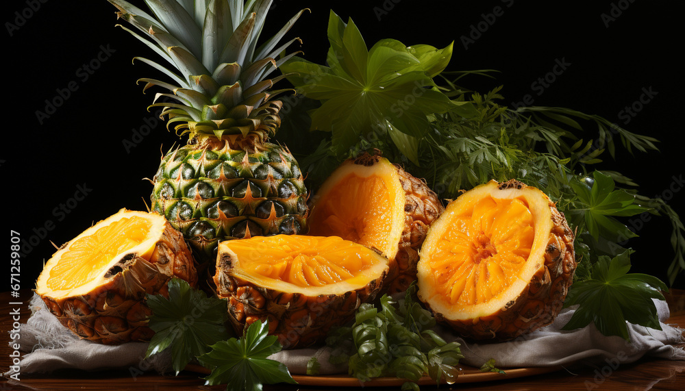 Freshness and sweetness in a slice of ripe pineapple generated by AI