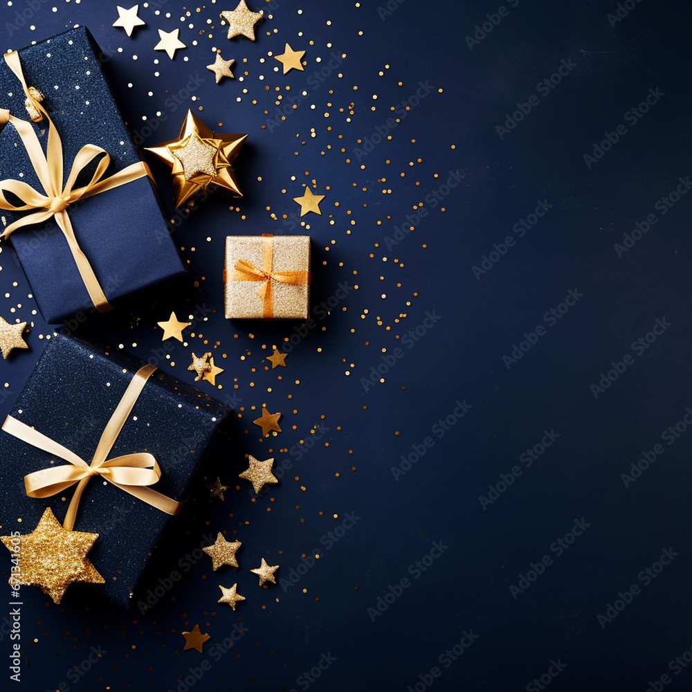 Christmas present gift boxes on a dark background