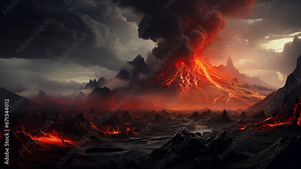 Volcano eruption apocalyptic disaster scene