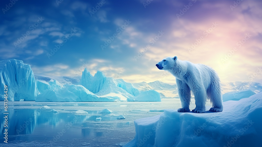 A wild polar bear alone in the arctic