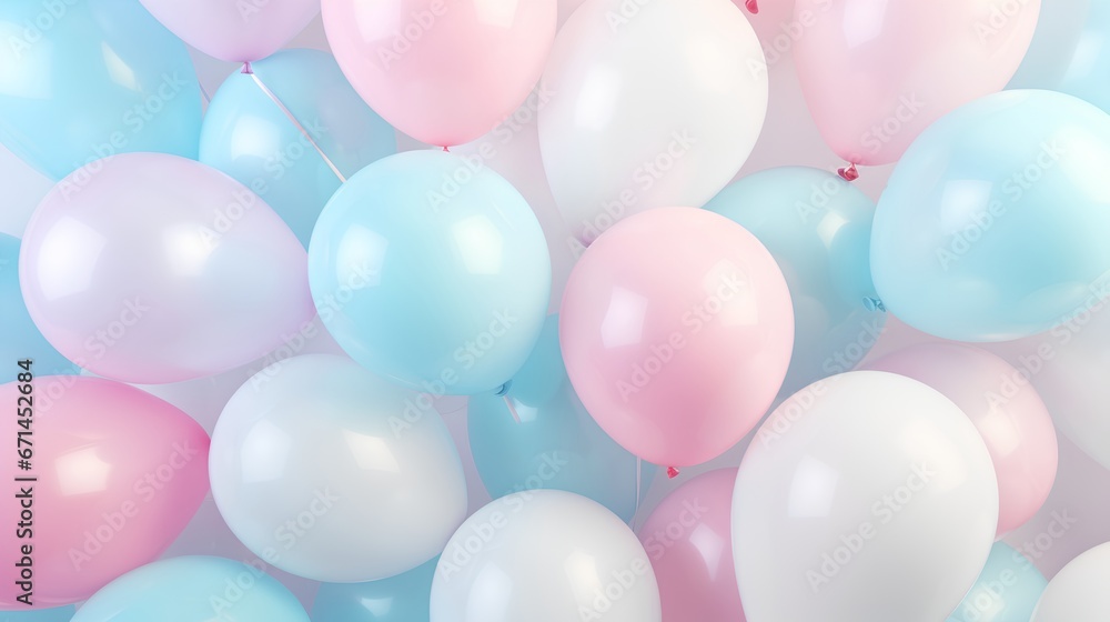 Balloon background in Aesthetic minimalism style. Soft pastel neutral colors elements for social media. Elegant design with blush pink minimal style. Baby blue or pink for baby shower invitation card