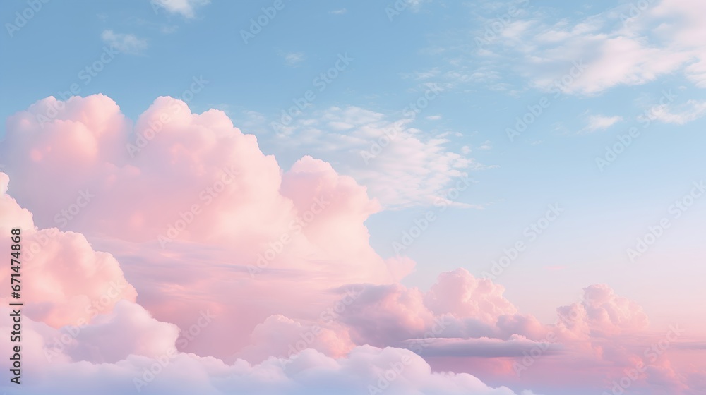 Clouds background in soft, warm, pastel and neutral colors. Aesthetic minimalism wallpaper for social media content. View of sky above clouds. Serene, calming backdrop. Tranquility and simplicity.