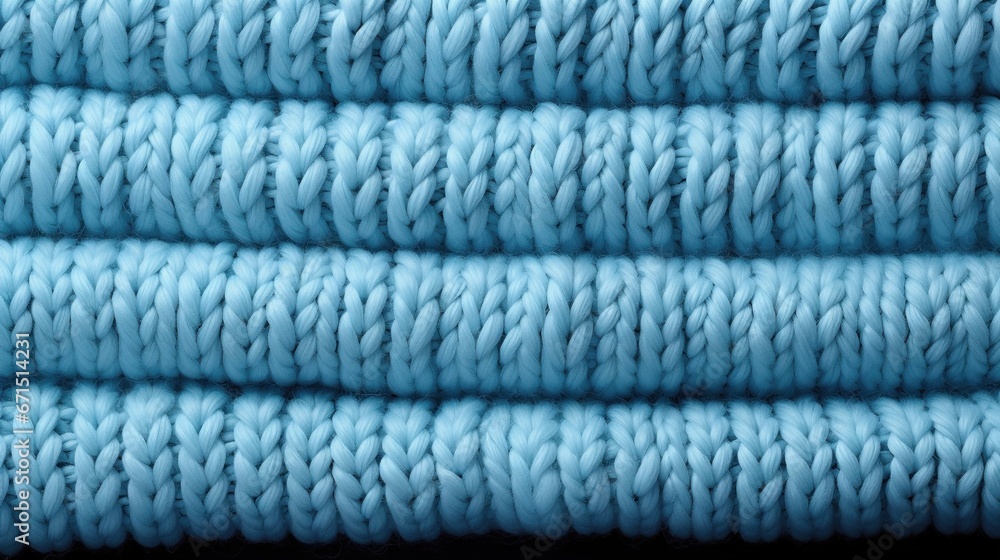 Knitted wool blue background. Handmade fabric texture. Generative AI