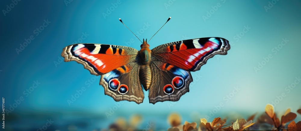 The majestic beauty of a butterfly in flight reminiscent of a peacock