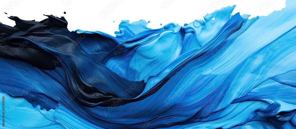 A zoomed in view of a painting with shades of blue and black