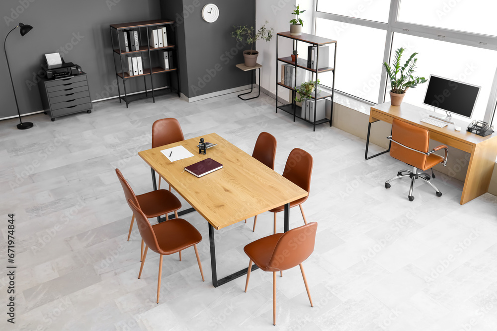 Interior of conference hall with tables in office