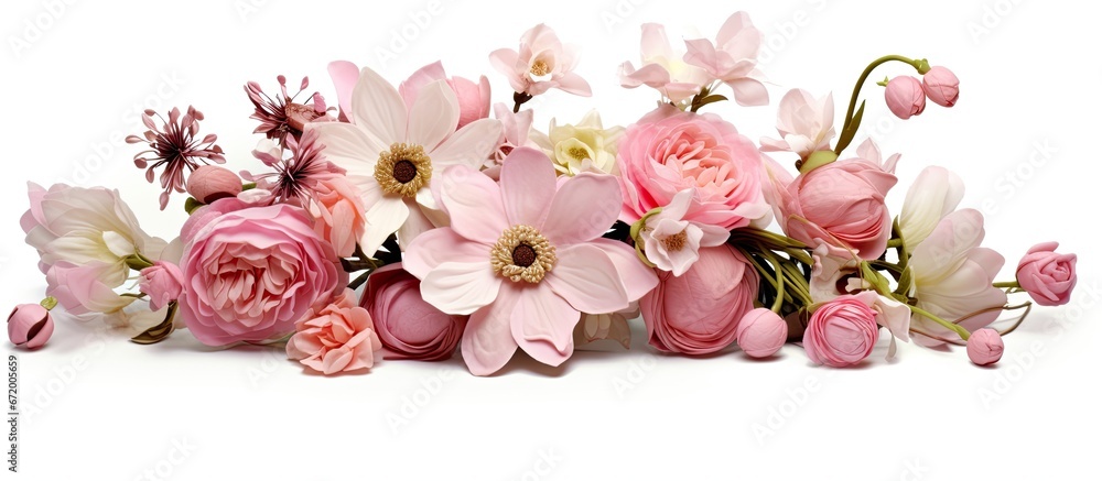 A diverse assortment of pink blooms make up a charming bouquet with a romantic feel