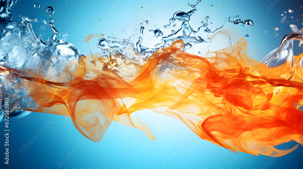 fire and water background, orange and blue fiery elements 