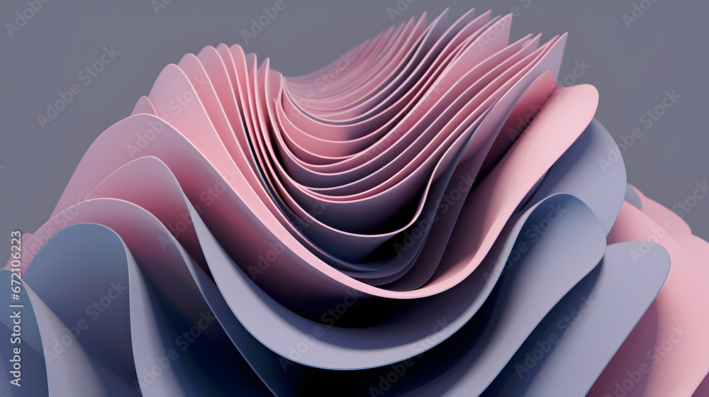 pink background, red and blue paper background, abstract wavy wall of paper, 