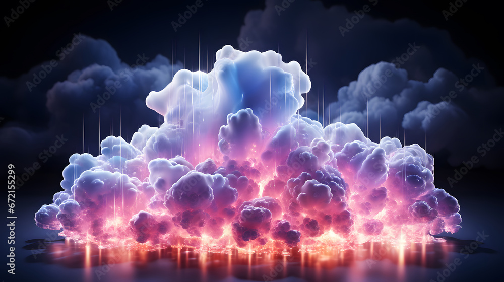 abstract cloud illuminated with neon light. 3d render