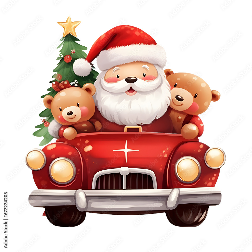 Santa Claus with car and gifts for decorations. cartoon on Christmas and New Year gift concept.