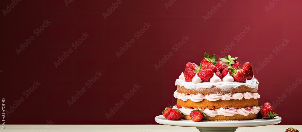 Cake stand supporting a delectable strawberry cake