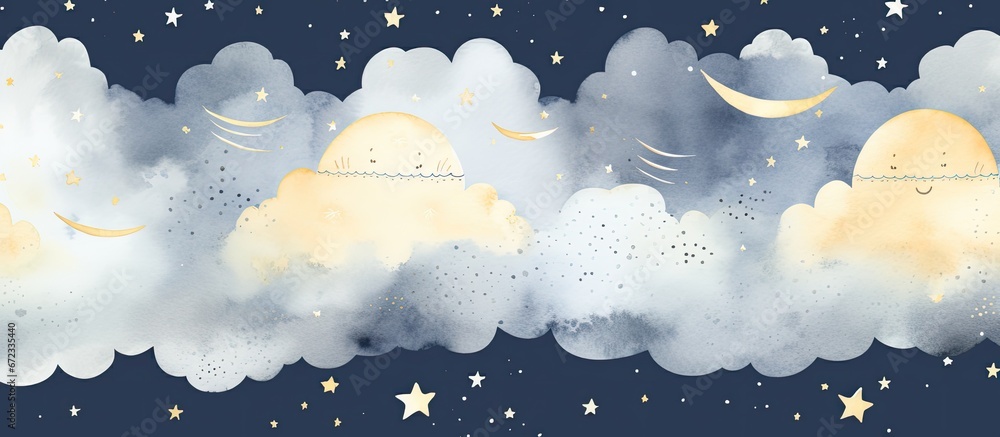 A delightful seamless design for baby boys featuring a charming pattern with a night sky clouds moon and stars This hand painted watercolor pattern is absolutely adorable and perfect for you