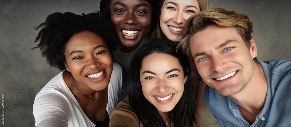 A diverse group of friends capturing a selfie together