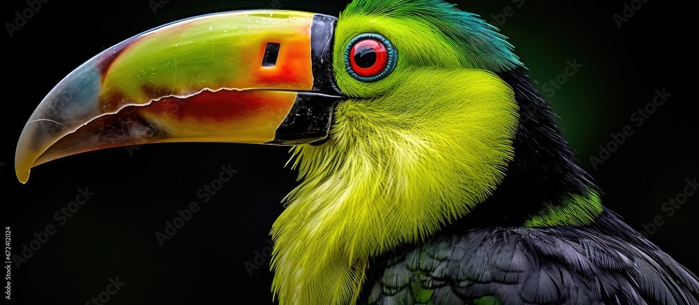 A detailed view of the toucan s head in Costa Rica specifically focusing on the Keel Billed toucan