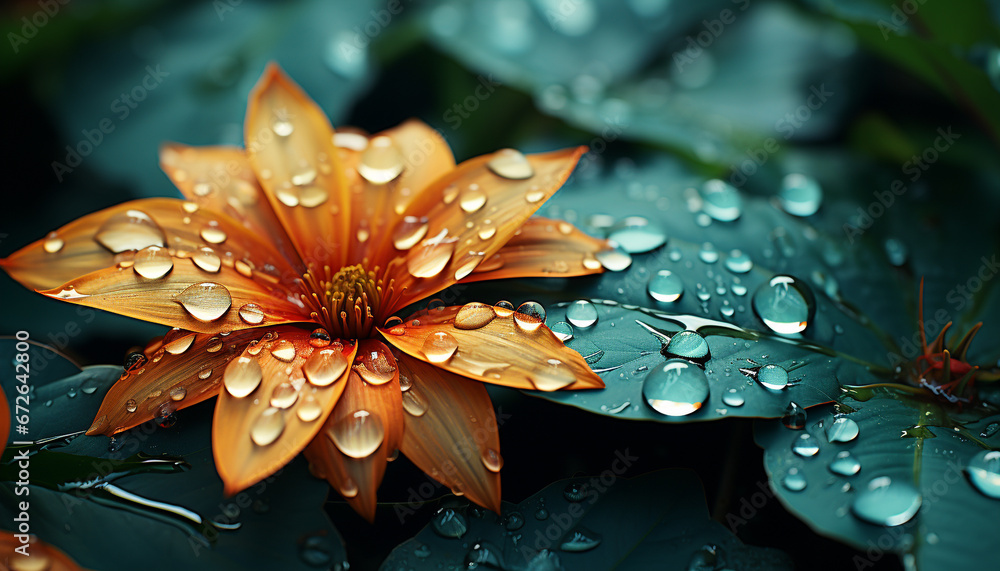 Freshness of dew on a single flower reflects beauty in nature generated by AI