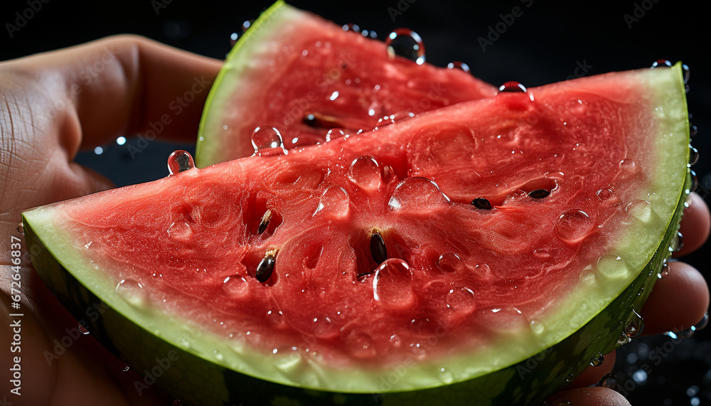 A refreshing slice of juicy watermelon, perfect for summer snacking generated by AI