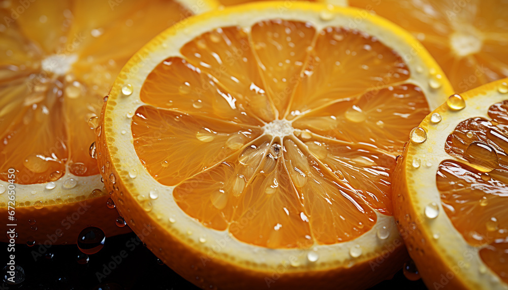 Freshness and nature in a vibrant, juicy, citrus fruit slice generated by AI