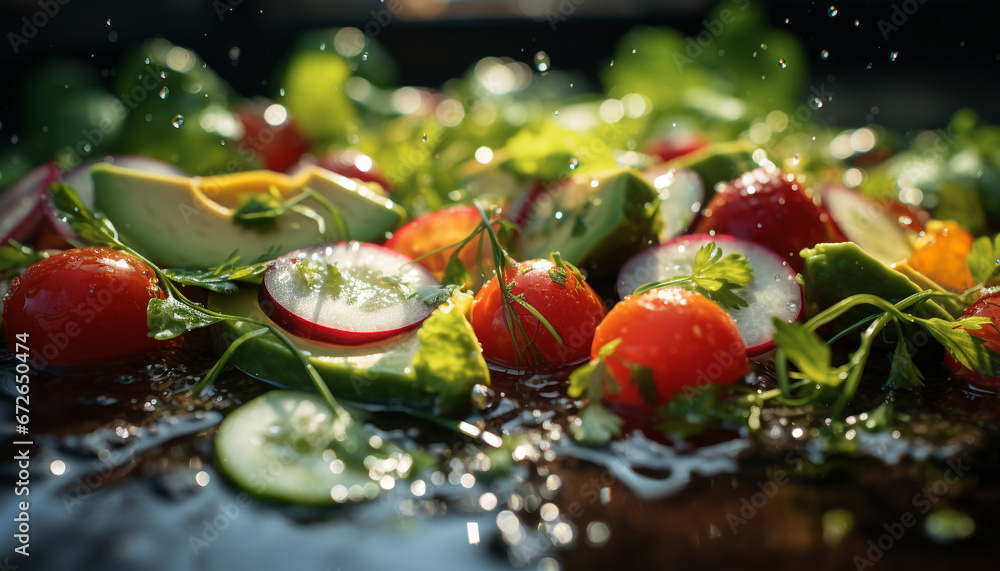 Freshness and nature on a plate, a healthy gourmet vegetarian meal generated by AI