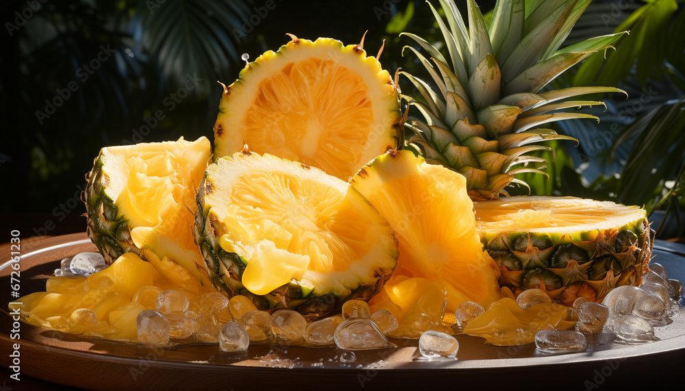 Freshness and sweetness of pineapple, a healthy tropical fruit snack generated by AI