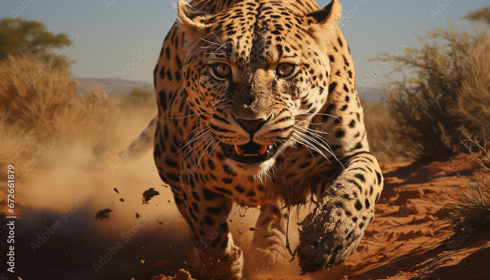 Majestic cheetah, Africa beauty, spotted in wilderness, walking through grass generated by AI