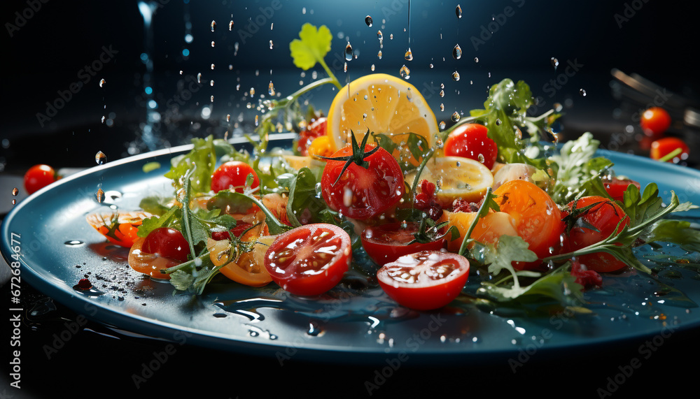 Freshness on a plate  healthy gourmet salad with grilled vegetables generated by AI