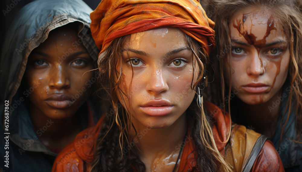 Beautiful young women smiling, looking at camera, showcasing their beauty generated by AI