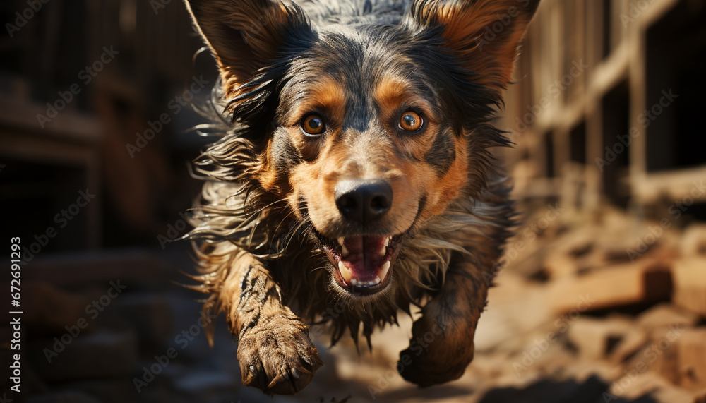 A loyal dog playing in the water, tongue in motion generated by AI