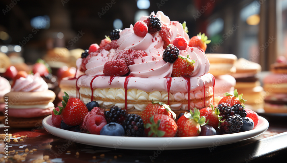 Freshness and sweetness on a plate, a berry gourmet indulgence generated by AI