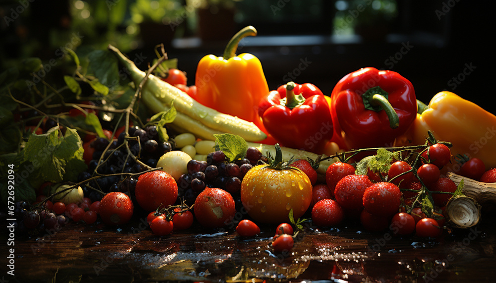 Freshness of nature bounty  tomato, vegetable, and bell pepper salad generated by AI