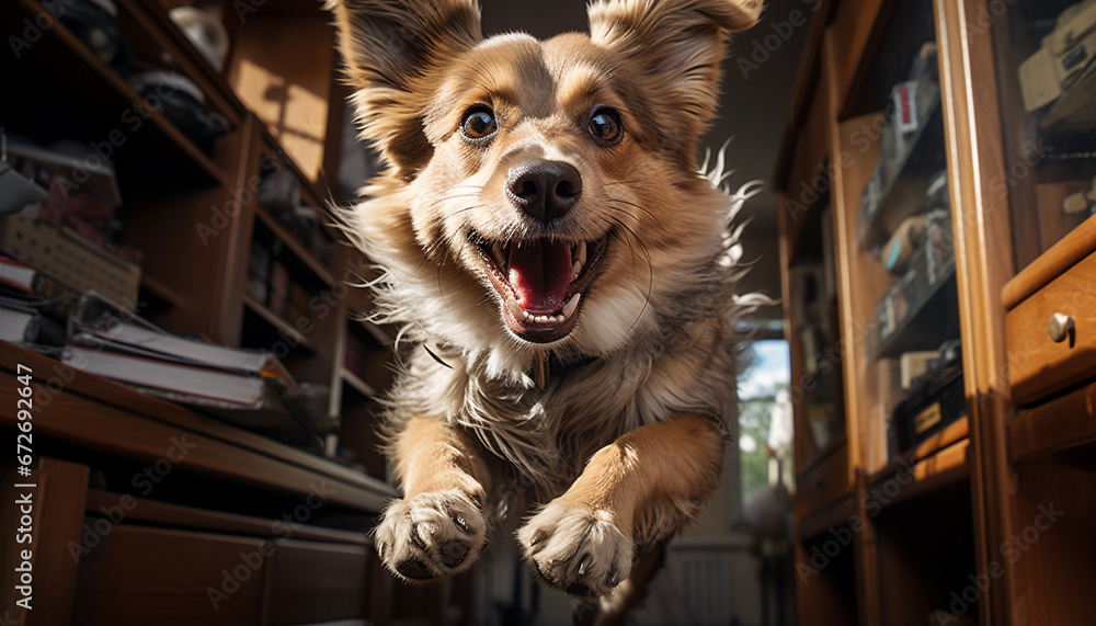 A cute puppy sitting, looking at camera, showing loyalty and friendship generated by AI