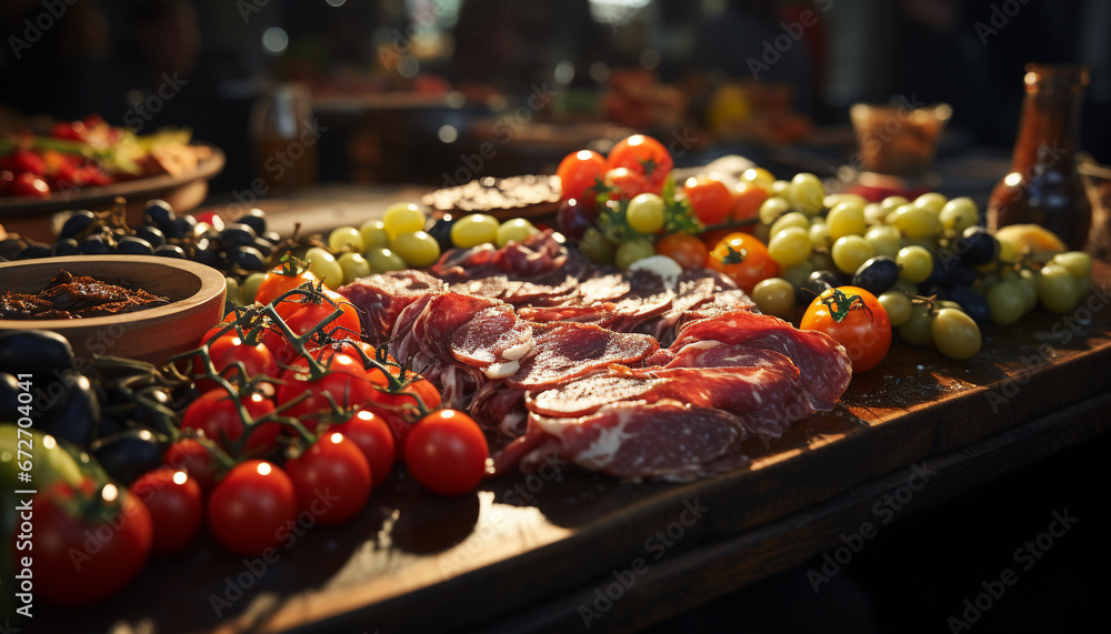 Freshness and variety on a plate, a gourmet summer picnic generated by AI